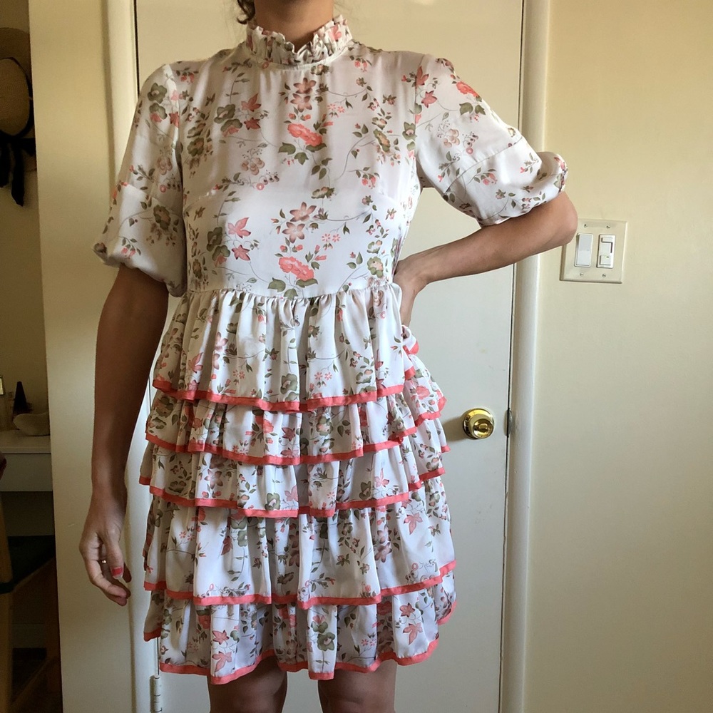 Peach floral frill dress